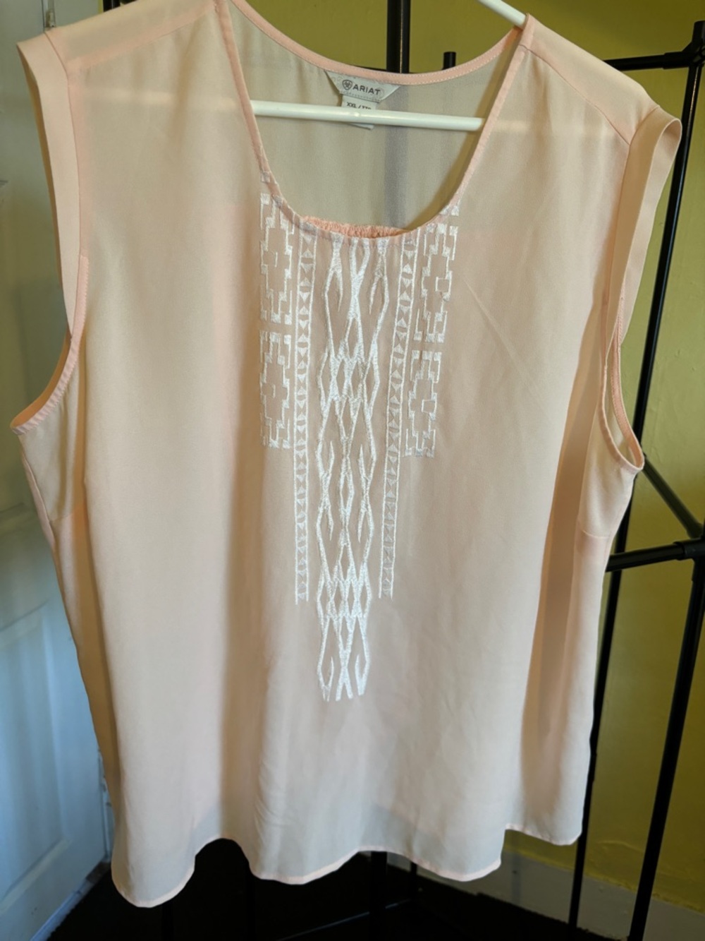 Ariat Light Peach Sleeveless Embroidered Tank Top